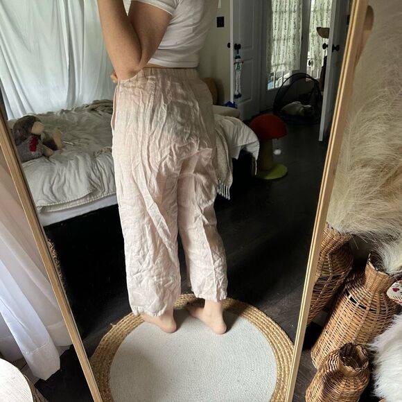 Sea Glass Lane Women’s Linen Light Pink Wide Leg Pants Minimalist Capsule - Picture 3 of 6